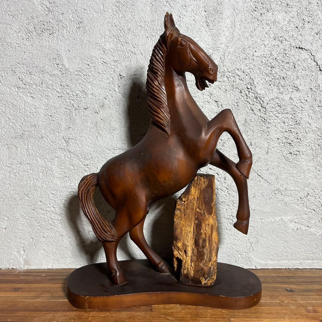 ヴィンテージ 木彫り 馬像 立ち馬 大型オブジェ インテリア 高さ45cm