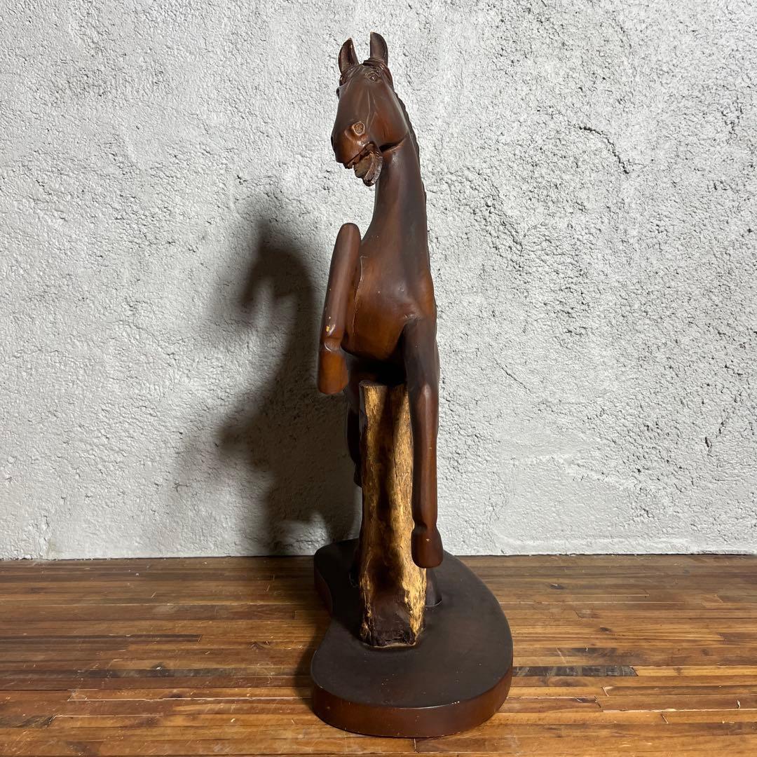 ヴィンテージ 木彫り 馬像 立ち馬 大型オブジェ インテリア 高さ45cm