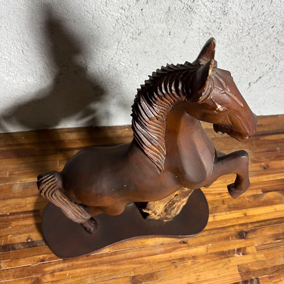 ヴィンテージ 木彫り 馬像 立ち馬 大型オブジェ インテリア 高さ45cm