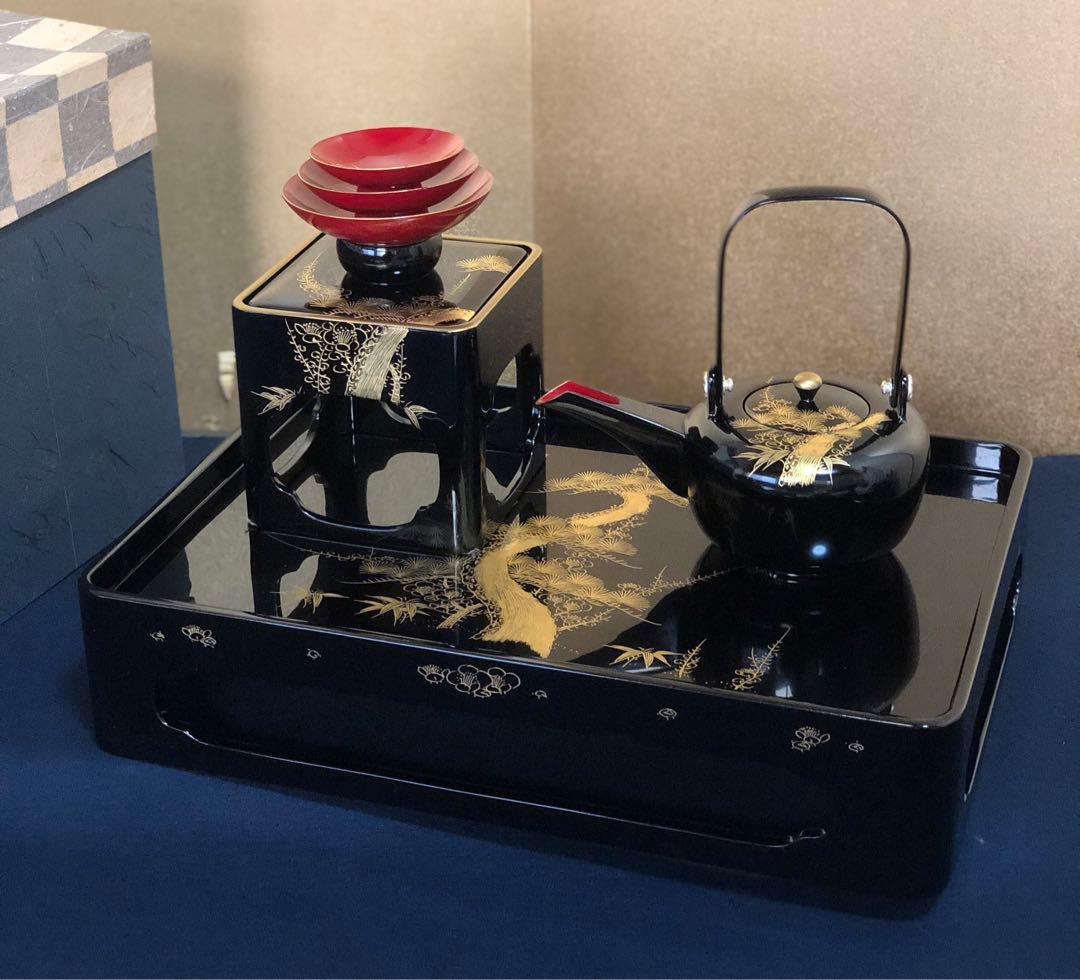 《R》黒塗 沈金松竹梅図 屠蘇器 元箱　260108き1