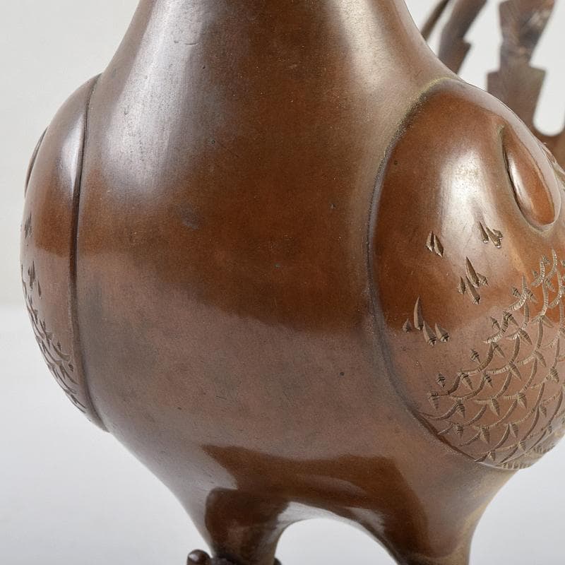 加州金岡宗幸作　鋳銅製　鳳凰香炉　共箱　G　R9516B