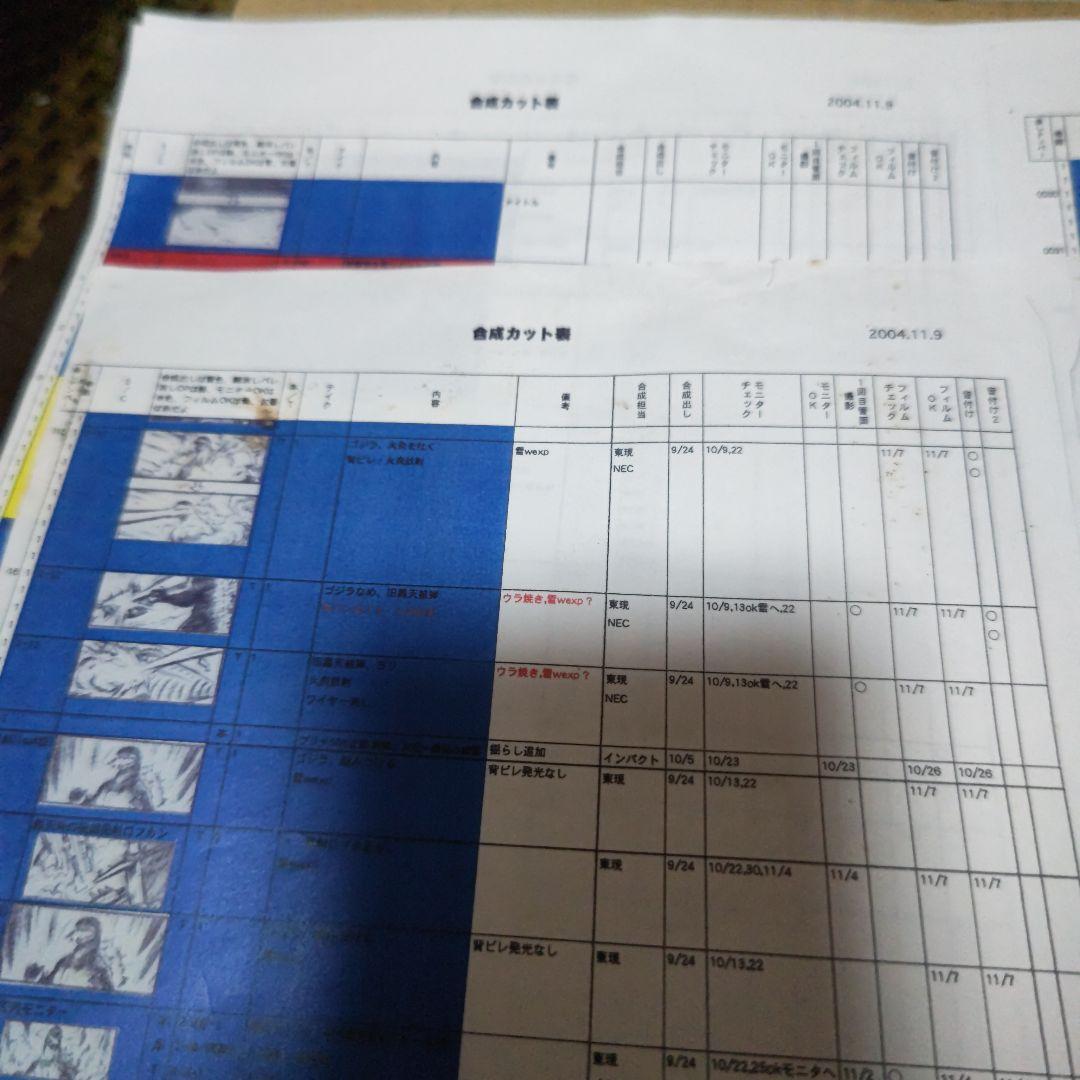 ゴジラファイルウォーズ,サイン入りゴジラ,撮影用スタッフ使用絵コンテ複写分セット