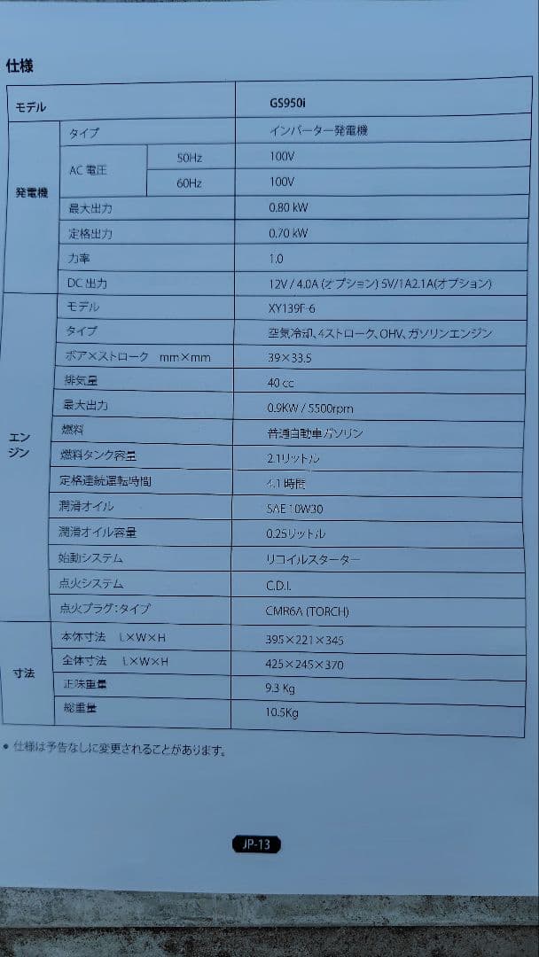 ウルセリ (URCERI) のGS950i ポータブル発電機