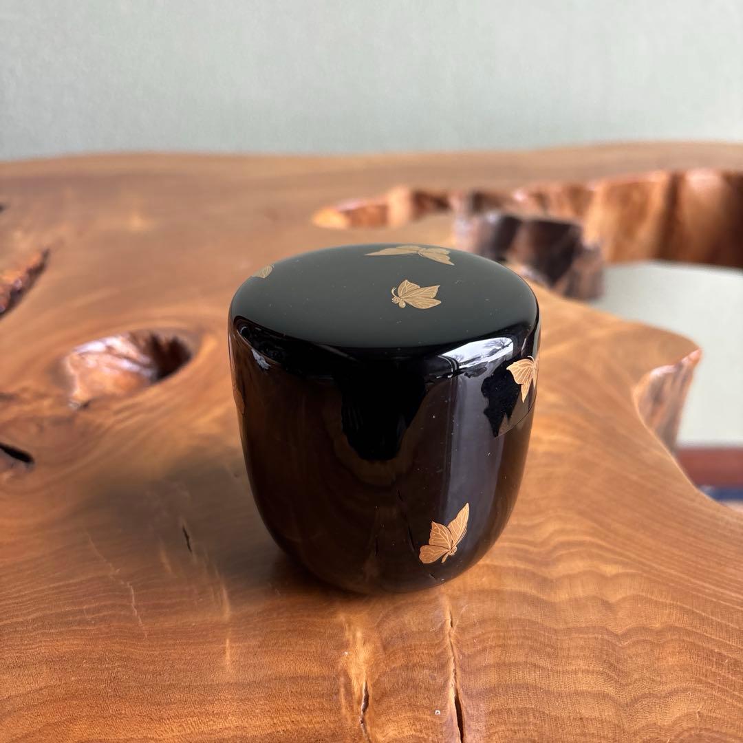 蝶々蒔絵 利休棗 筑城筑良 茶道具 共箱