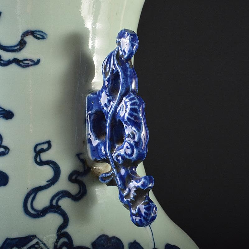 中国　青花　花瓶文　双耳盤口瓶　高さ約58.5cm　M　R6129F