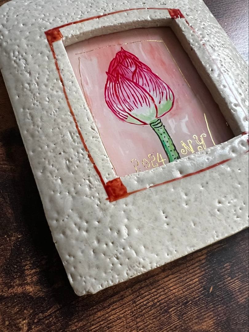 貴重・岩井窯　山本教行さんの陶器・ガラス絵　蓮子花