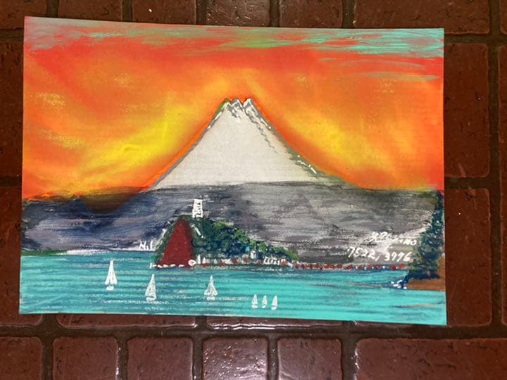 幻想絵画、空飛ぶ画家糸川裕志の富士山曼荼羅の一点、アクリル画