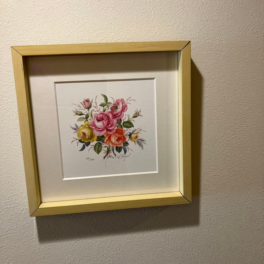 E.リゲル「バラの花束」直筆サイン 限定100部証明書付額装