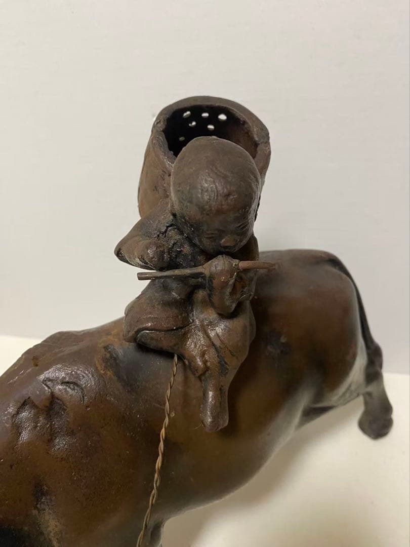鉄製 牛笛吹童子騎牛帰家 置物 時代品