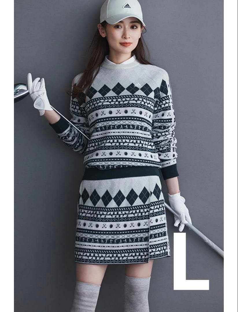 新品✨アディダスゴルフ　泉里香　上下　長袖セーター　ニットスカート　グリーン　L