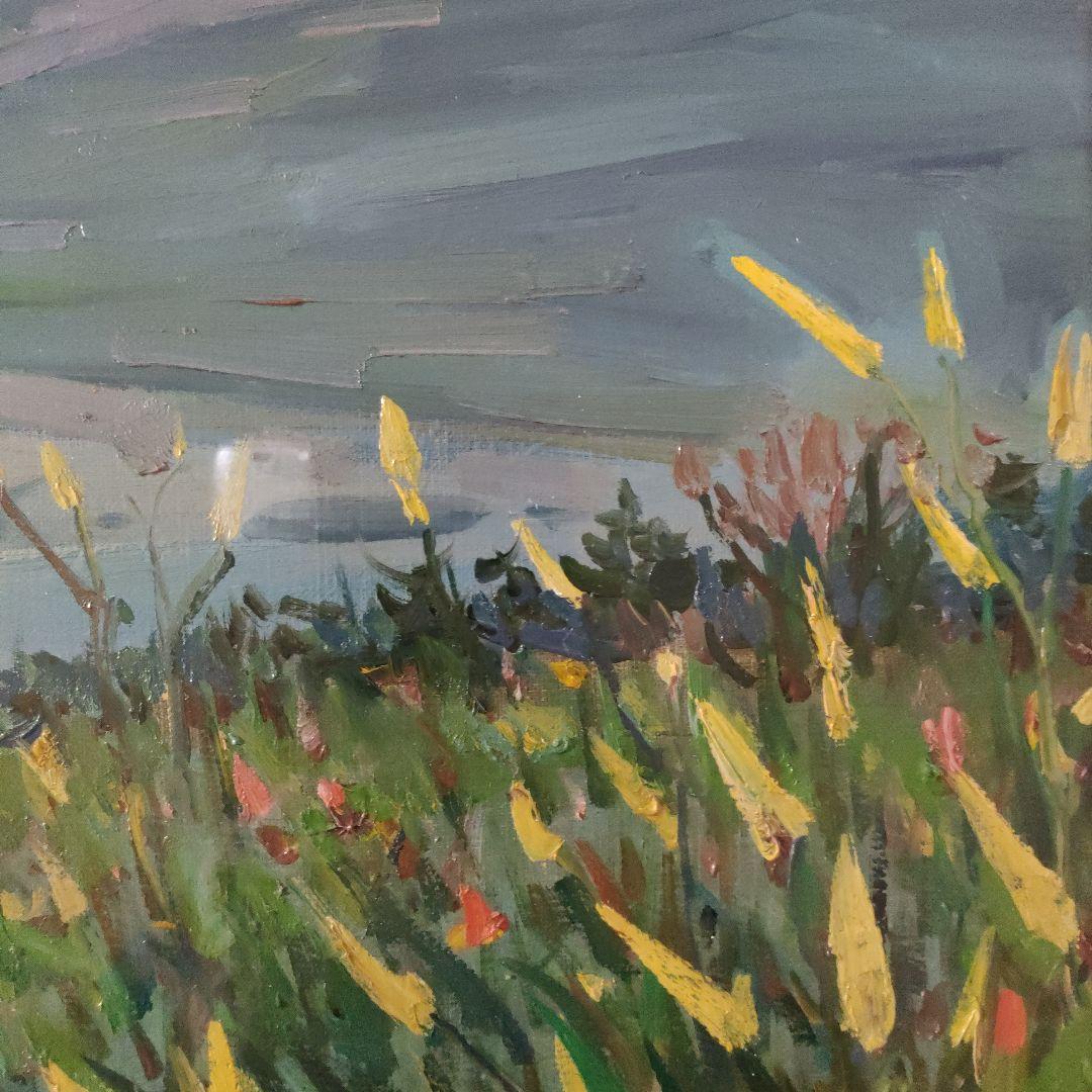 柳川喜八郎　油彩画　F6号『夏の山頂』、直筆サイン入、新品額装品