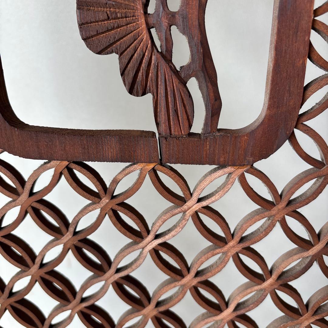 古い彫刻欄間　七宝組子　松　鷹　らんま　格子　手彫　木彫　木彫り　白木　当時物1