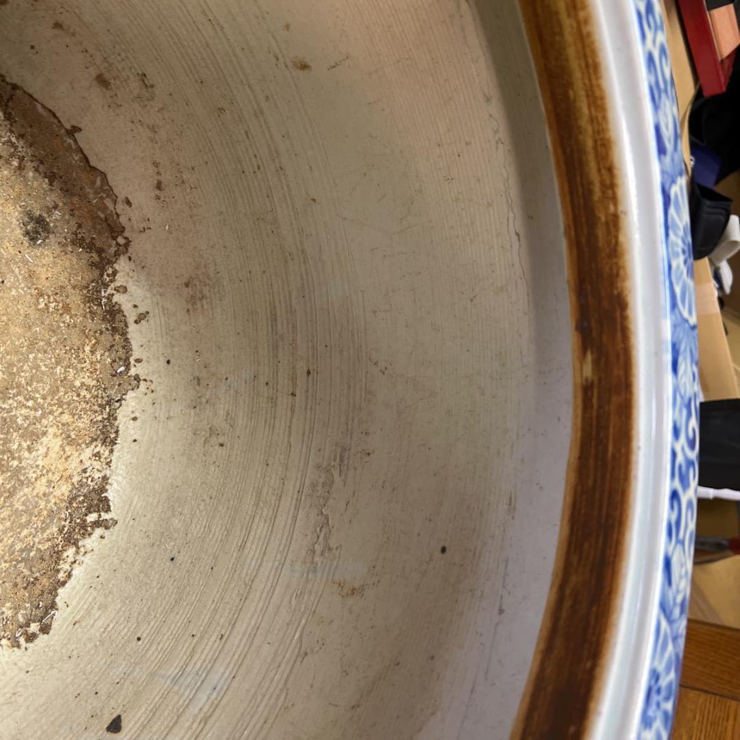 火鉢 染付 古民具 金魚鉢 メダカ鉢 伊万里 睡蓮鉢 アンティーク