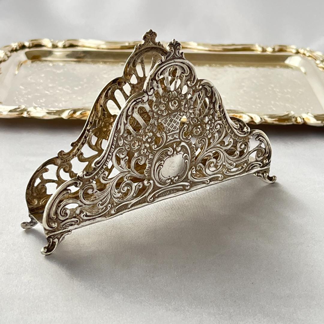 【ドイツ】 薔薇のナプキンホルダー / レターラック【純銀】12.5cm