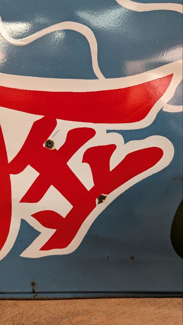 アンティーク看板 青地 赤白グラフィック