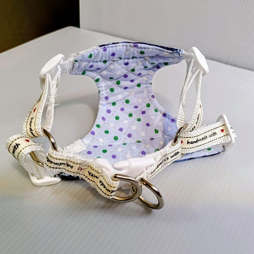 小型犬用 ハーネス Sサイズ ハンドメイド 北欧風 花柄 デニム