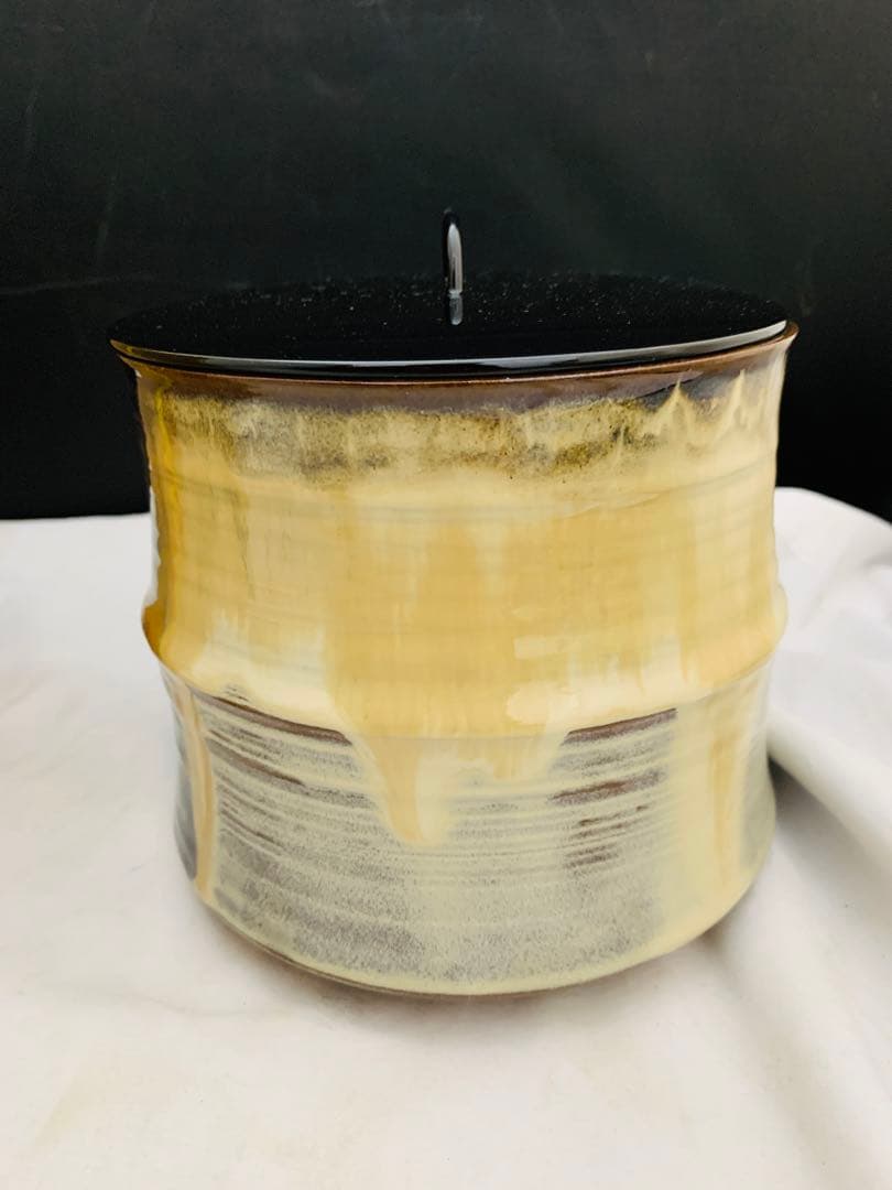 十四代 亀井味楽 高取 掛分釉水指 栞共箱 高取焼 味楽窯 茶道具