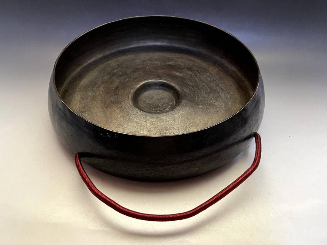 銅鑼■唐銅銅鑼「山本閑浄造」木撥付 最高傑作品 共箱 どら 時代物 骨董品■