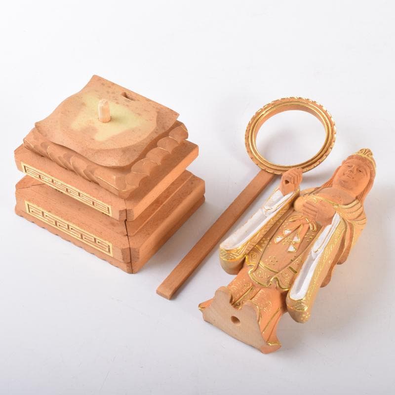 仏教美術　金彩柘植彫刻　慈母観音立像　仏像　置物　M　7076