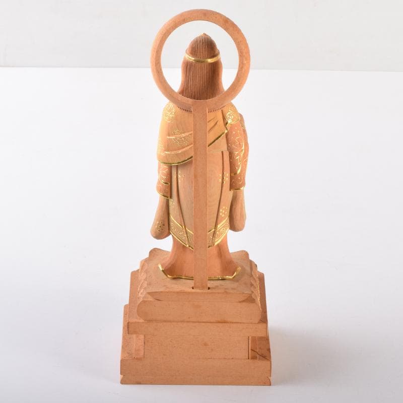 仏教美術　金彩柘植彫刻　慈母観音立像　仏像　置物　M　7076