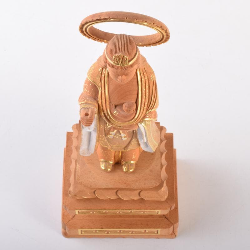 仏教美術　金彩柘植彫刻　慈母観音立像　仏像　置物　M　7076