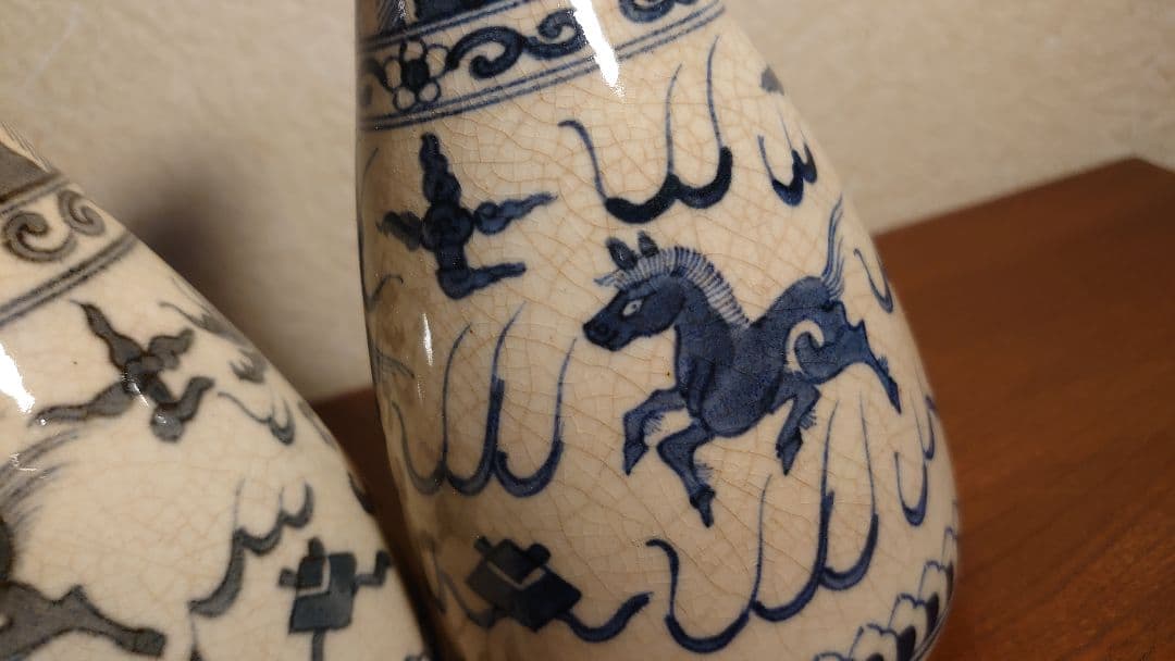 古九谷　九谷焼 若杉窯　李朝　染付　龍紋　古染付　アンティーク古九谷　2客