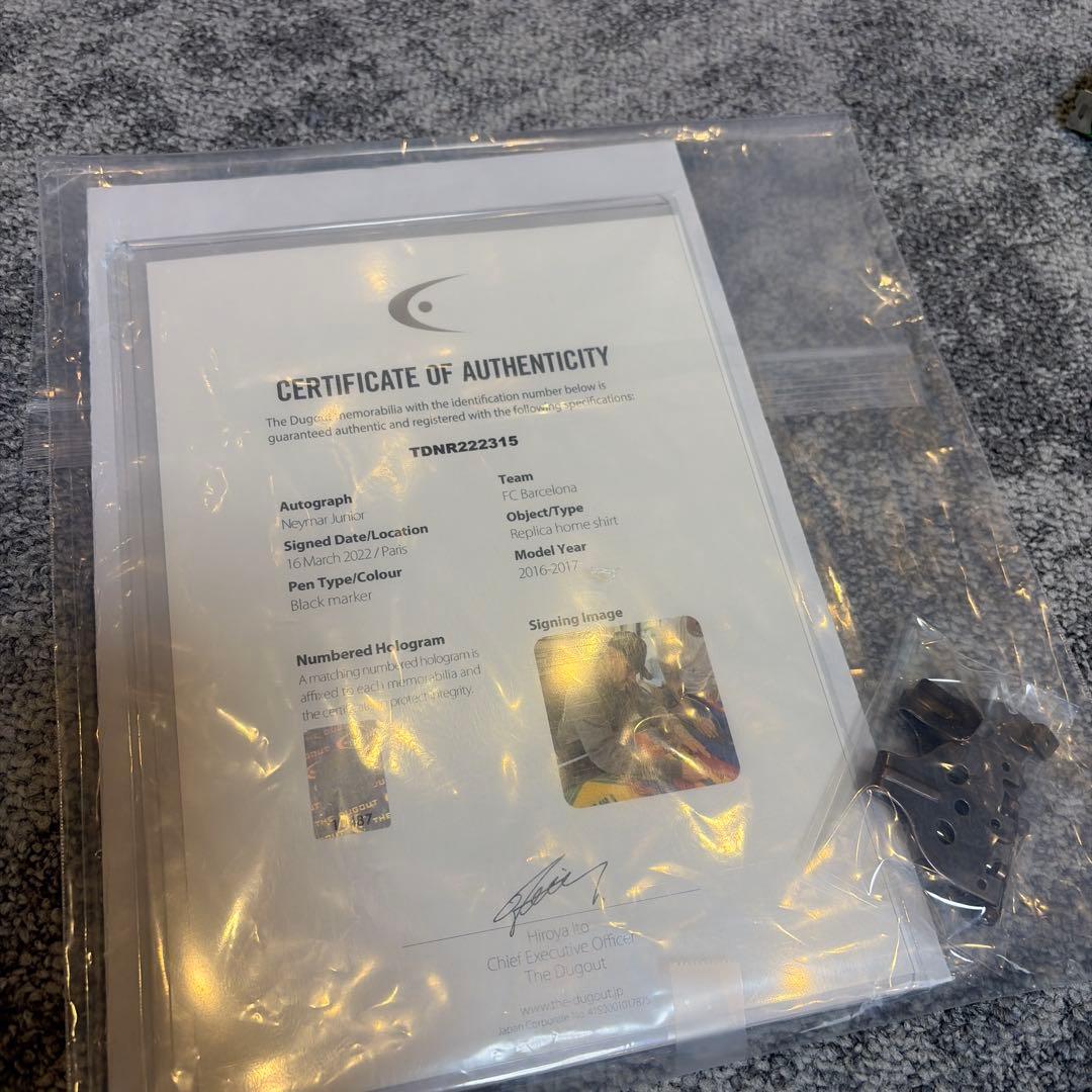 NEYMAR JR 直筆サイン入りユニフォーム ダグアウト　バルセロナ