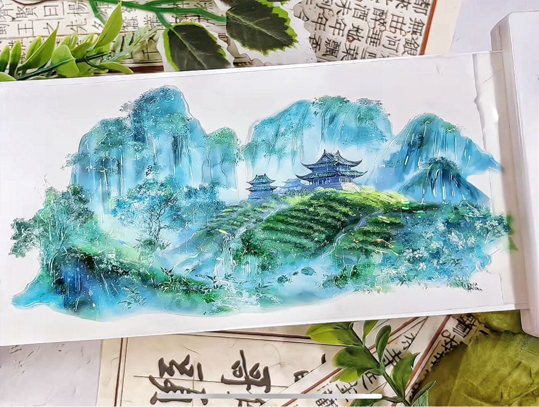 【8752】海外　マステ　3/5/巻売り　貝殻光カッティング　風景