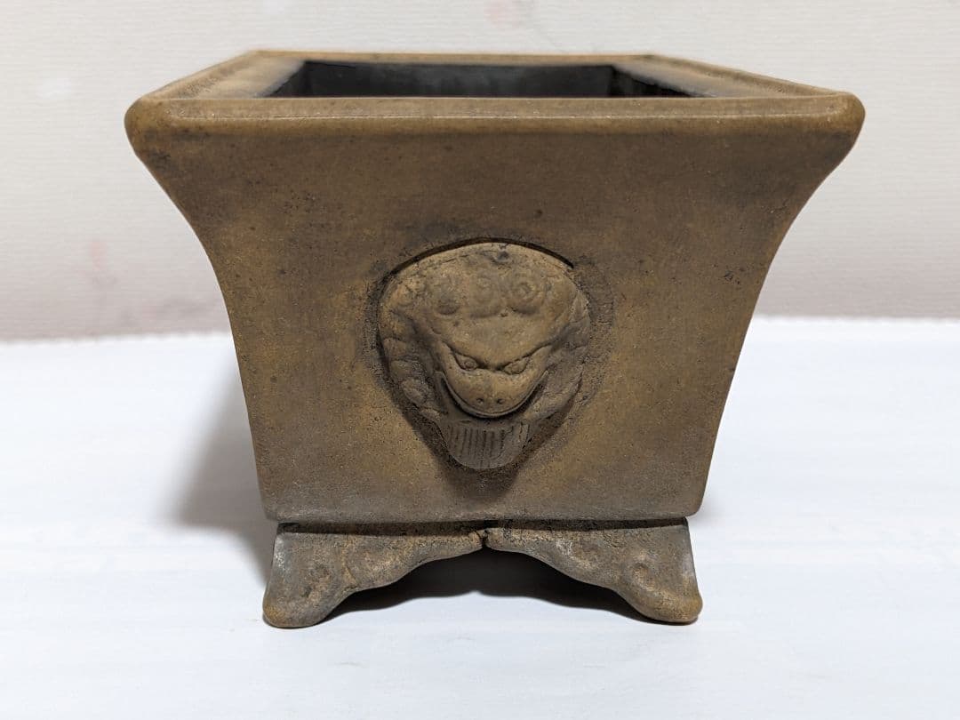 ♦中国 長方形 神獣飾り盆栽鉢 小品盆栽鉢 古玩古美術品 コレクション 骨董品