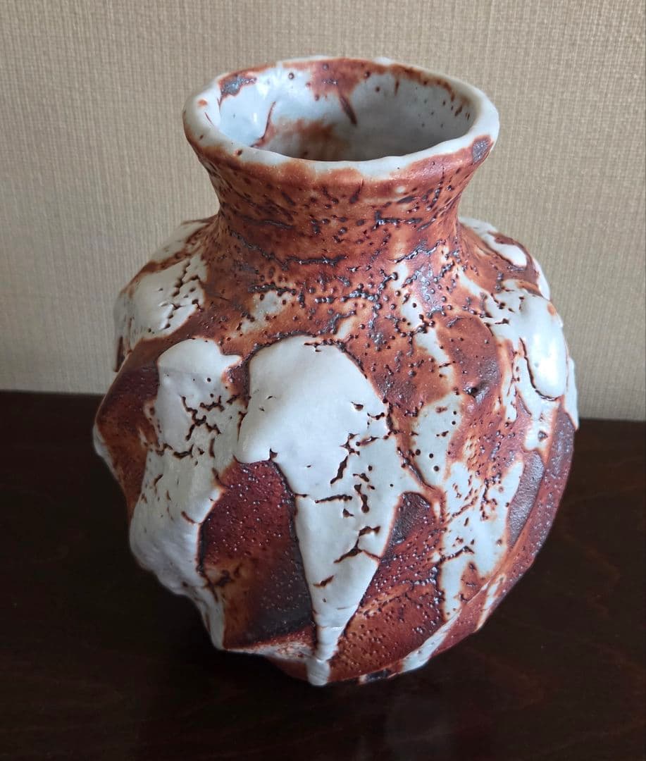 竹林窯 小林武春 志野焼 花入 赤志野 共箱 栞 花瓶