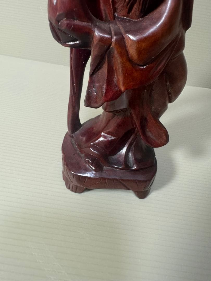 2093 木彫り 福禄寿像 七福神 唐木 彫刻 置物 縁起物