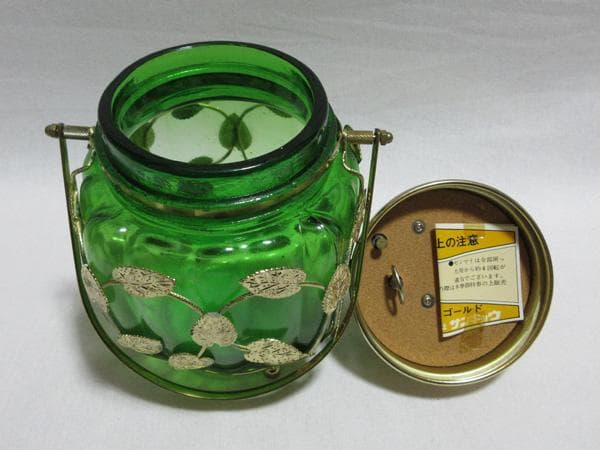 TERADA WAREガラスキャンディーポットオルゴール付昭和平成レトロ未使用品