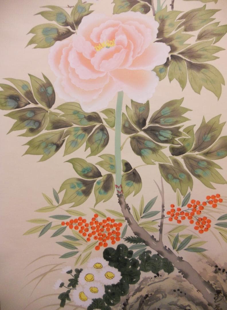 掛け軸 玉苑 四季花 絹本 希少 軸装 茶道具 掛軸 美品 です。