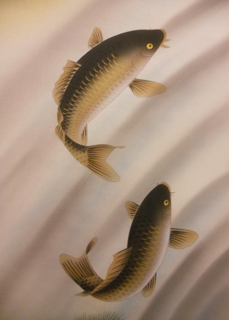 掛け軸 青山芳友 富獄松鯉図 絹本 希少 軸装 茶道具 掛軸 美品 です。