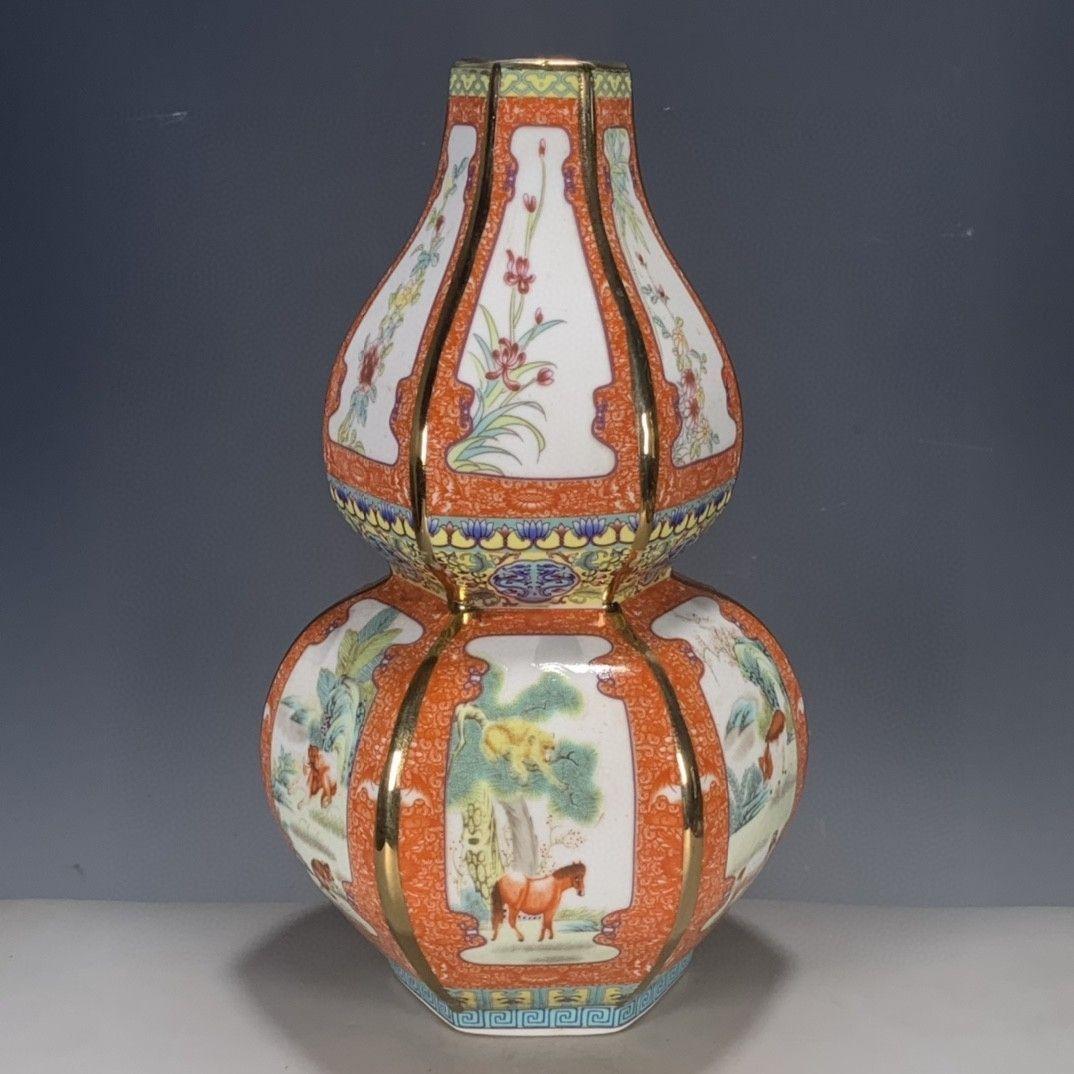 清乾隆粉彩蒔金十二支瓢簞賞瓶 景徳鎮 陶磁器 装飾品 現代工芸品 美術品 置物