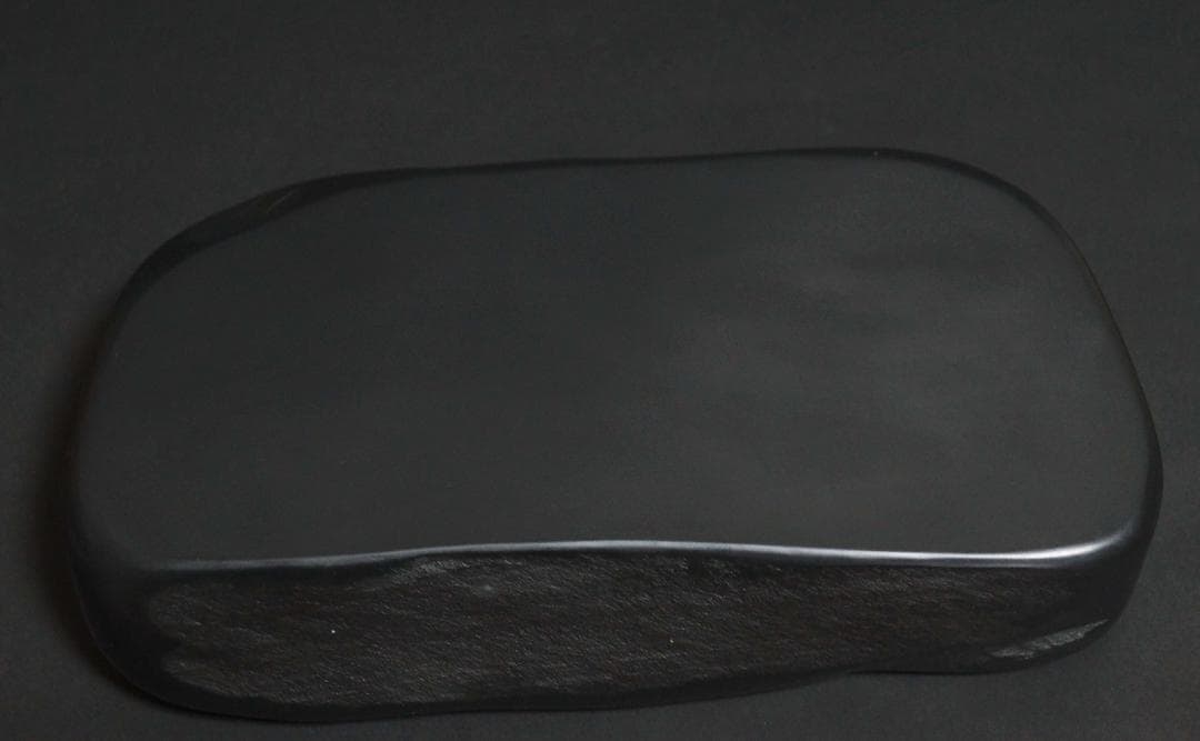 書道硯 歙州硯 金星硯 細工浮き彫り『山水風景文』大型硯 すずり 共箱 文房四宝