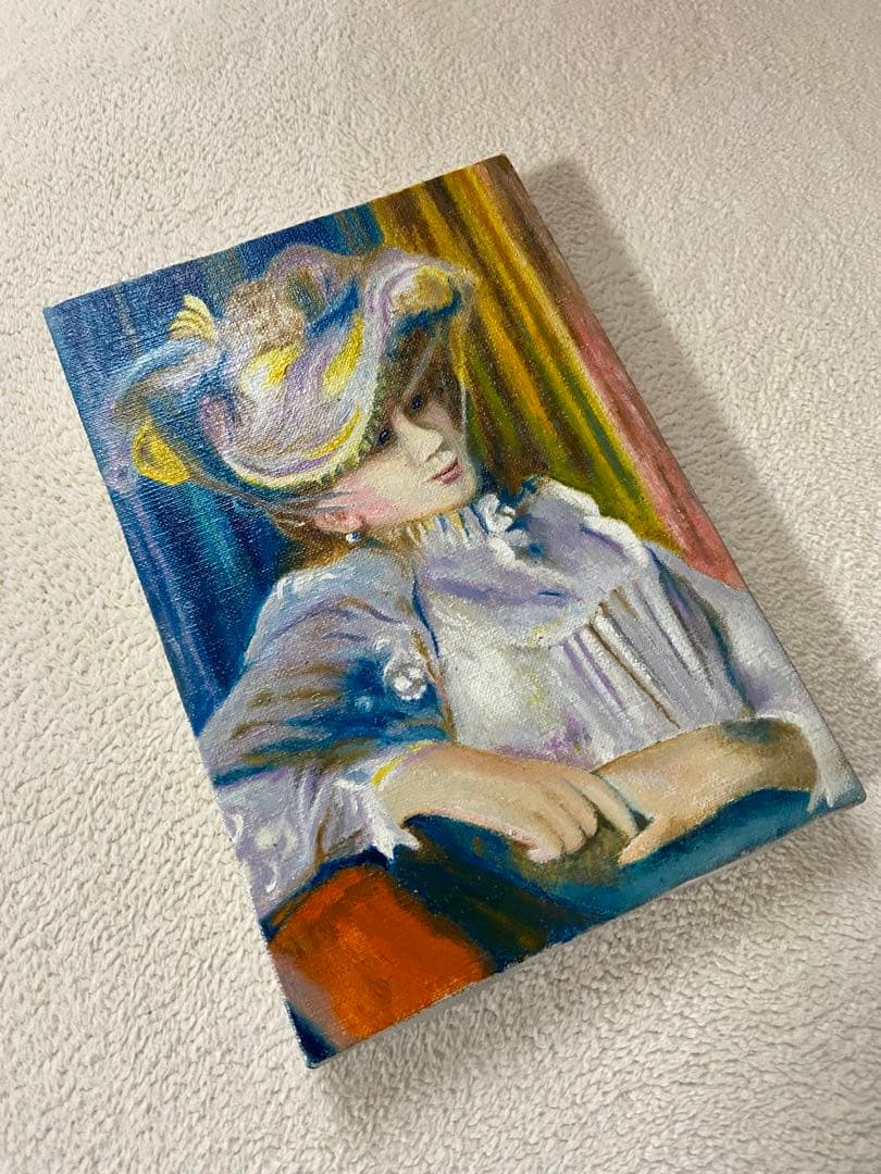 ルノワール　肉筆手描きの油絵模写画　帽子の女