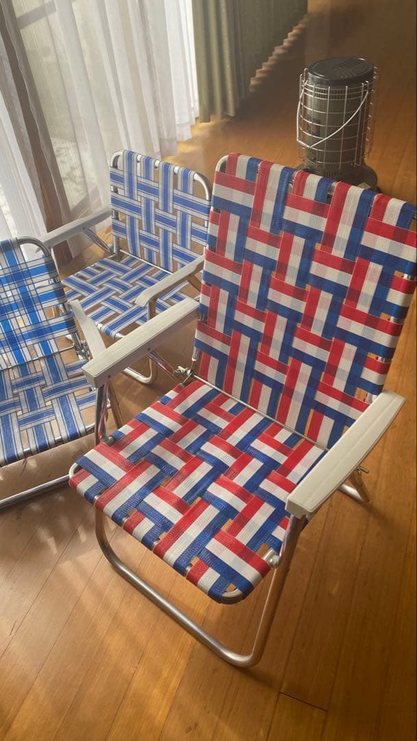 アウトドアチェア 赤・青・白 チェック柄