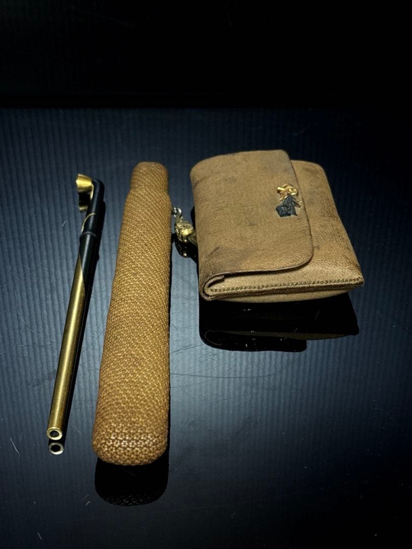 極上 江戸末期〜明治期 村田 純金 刻印 細密彫金 純金 煙管 莨入 K24