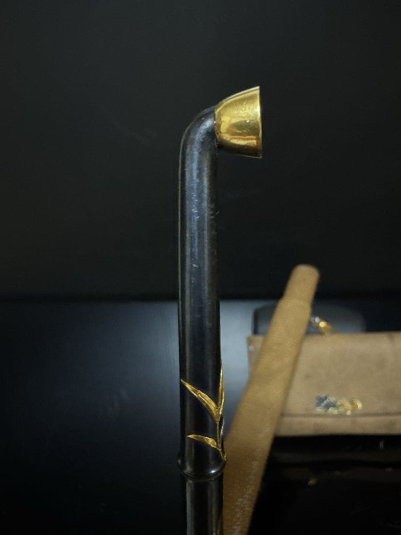 極上 江戸末期〜明治期 村田 純金 刻印 細密彫金 純金 煙管 莨入 K24