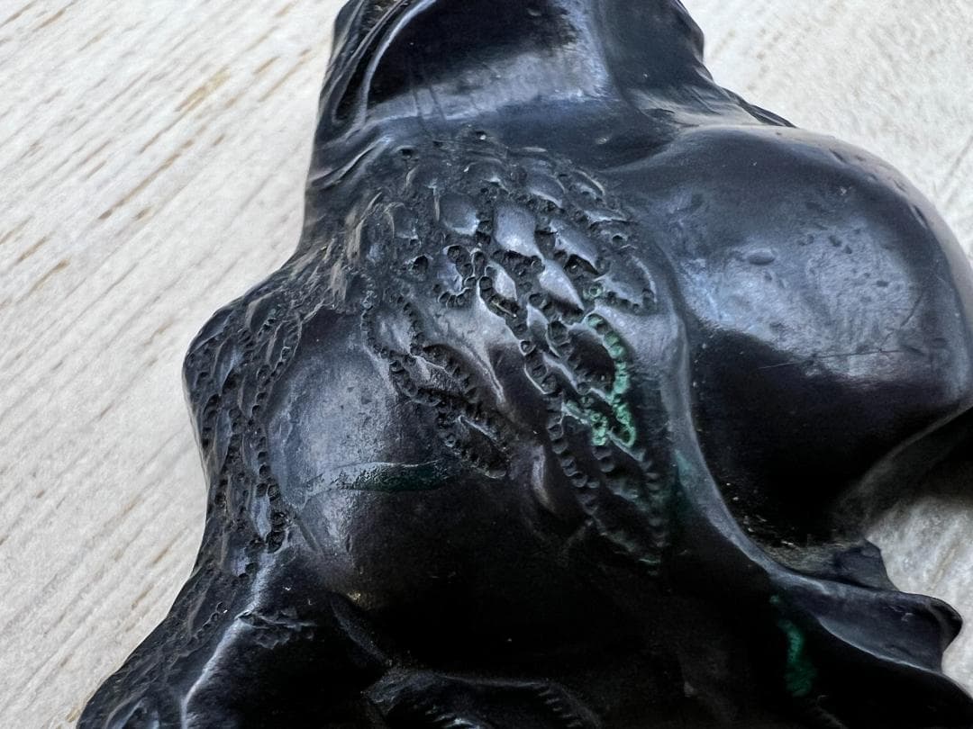 【海】江戸明治金工　蛙図　カエル　金目　手彫　大金具　銅製鍍金　骨董品　箱付