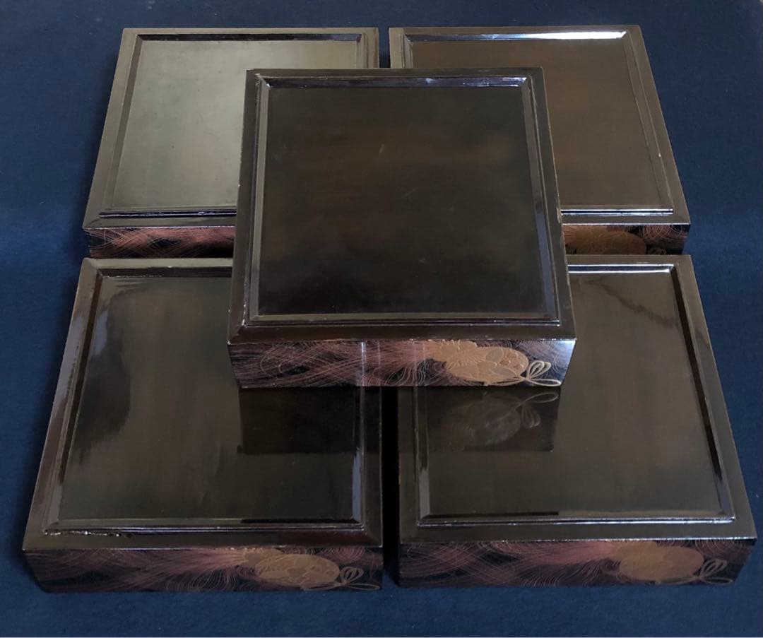 割引❗️《R》時代 黒内朱 梨地 蒔絵 五段重 替蓋 重台付 木箱251127お1