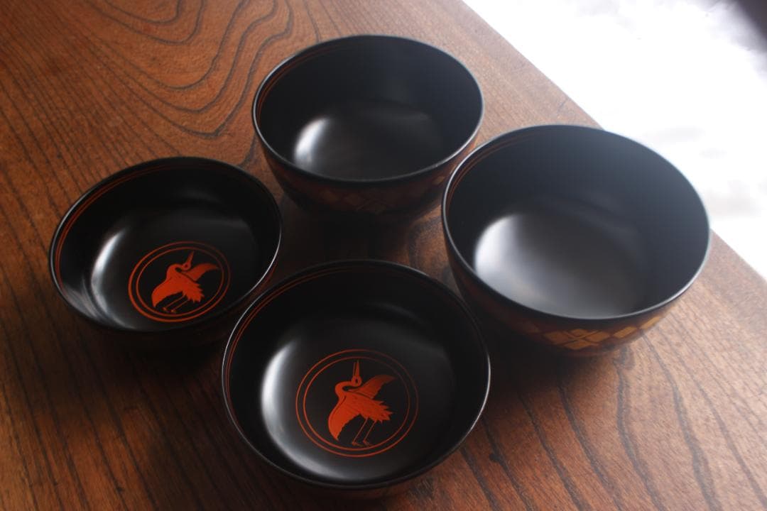 デッドストック！上質黒漆に極上秀衡蒔絵の映えるお椀2点（検山中塗