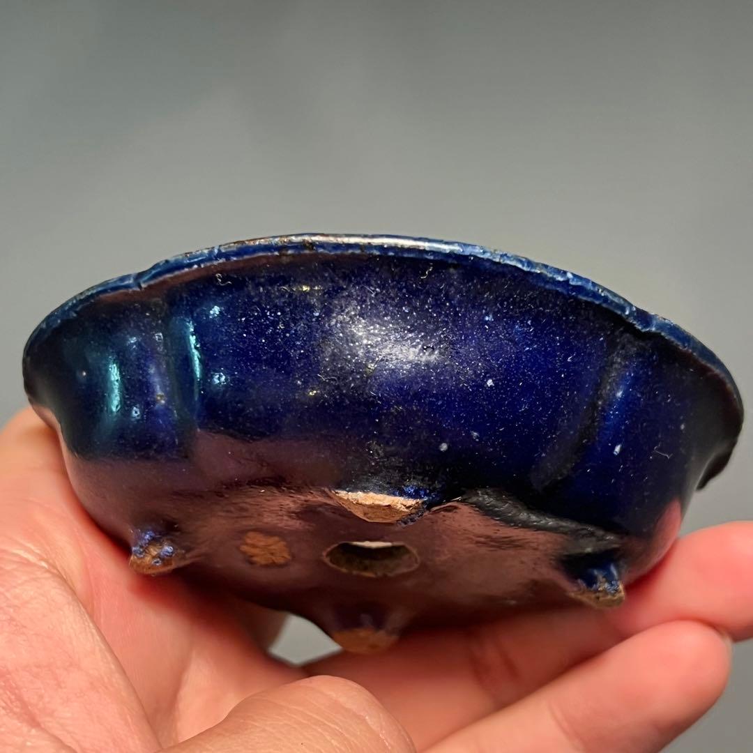 713.夢陶 琉璃釉木瓜鉢 盆栽鉢 植木鉢 8.5*7.6*2.5cm