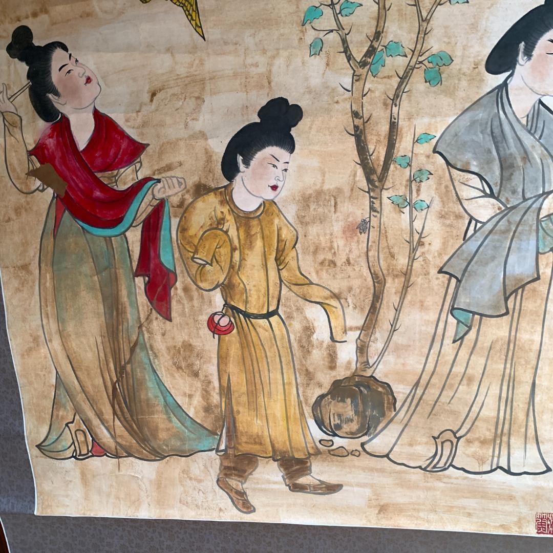 観鳥捕蝉図 作者不詳　掛け軸　和紙