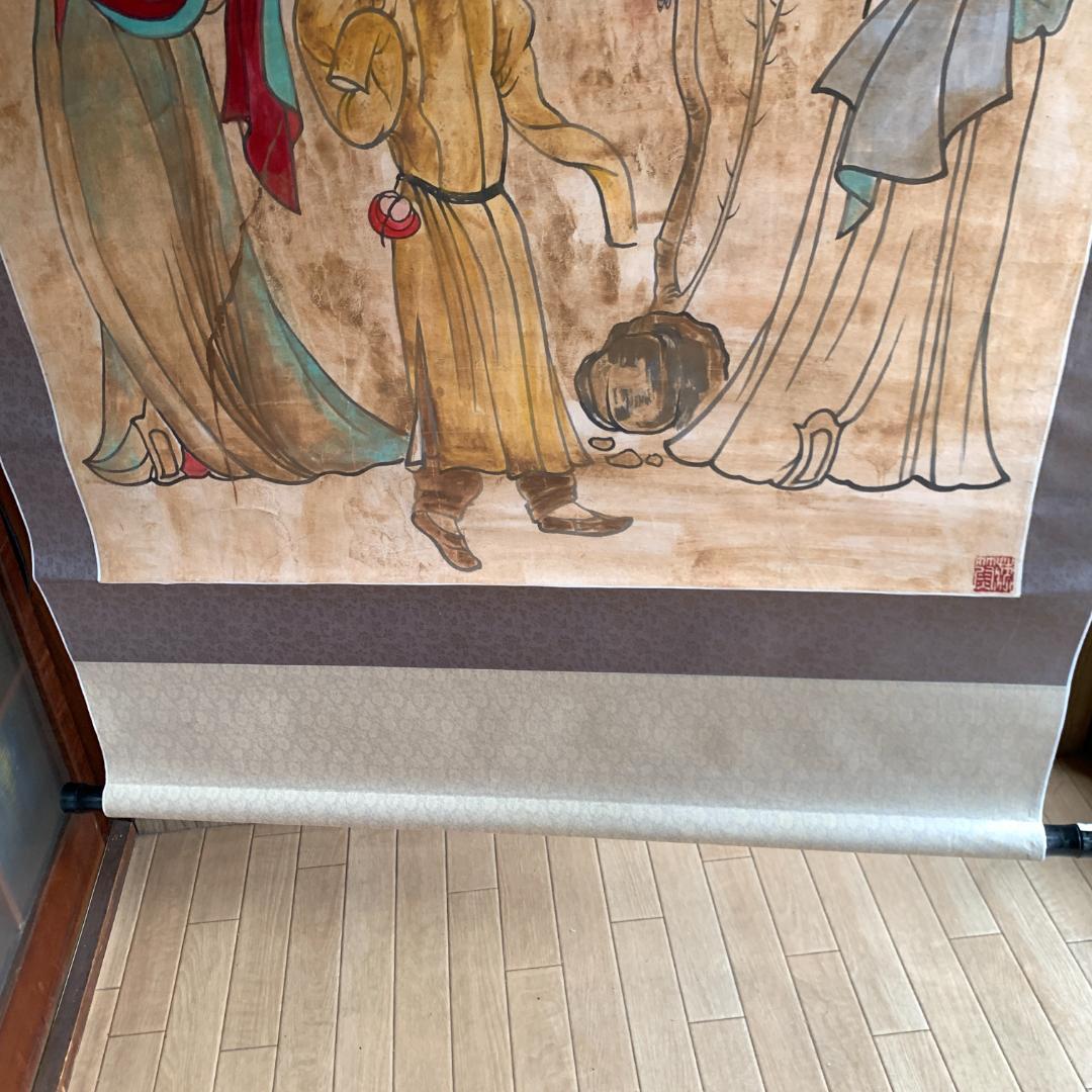 観鳥捕蝉図 作者不詳　掛け軸　和紙