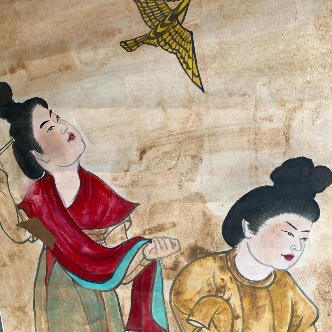 観鳥捕蝉図 作者不詳　掛け軸　和紙