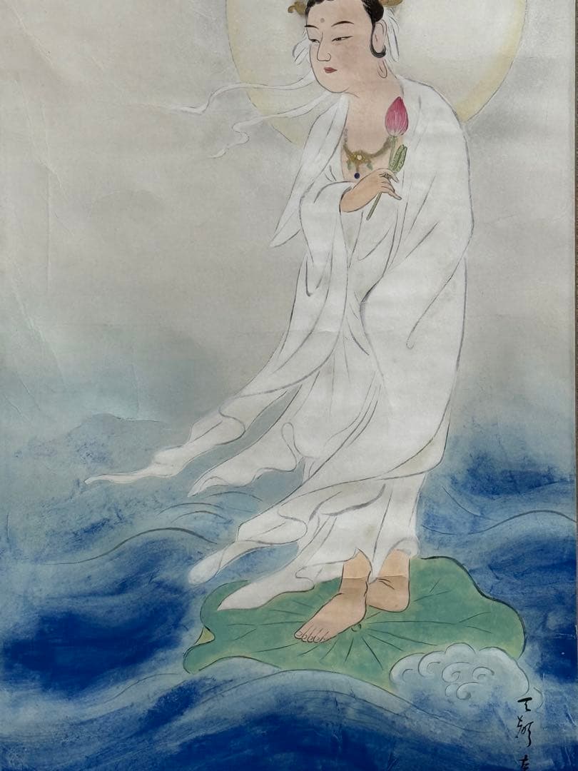 波上白衣観音　紙本肉筆　克謹拝冩　共箱　送料込み251029