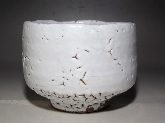 人間国宝 十一代三輪休雪 萩白茶碗「松寿」表千家而妙斎花押☆ｃ532