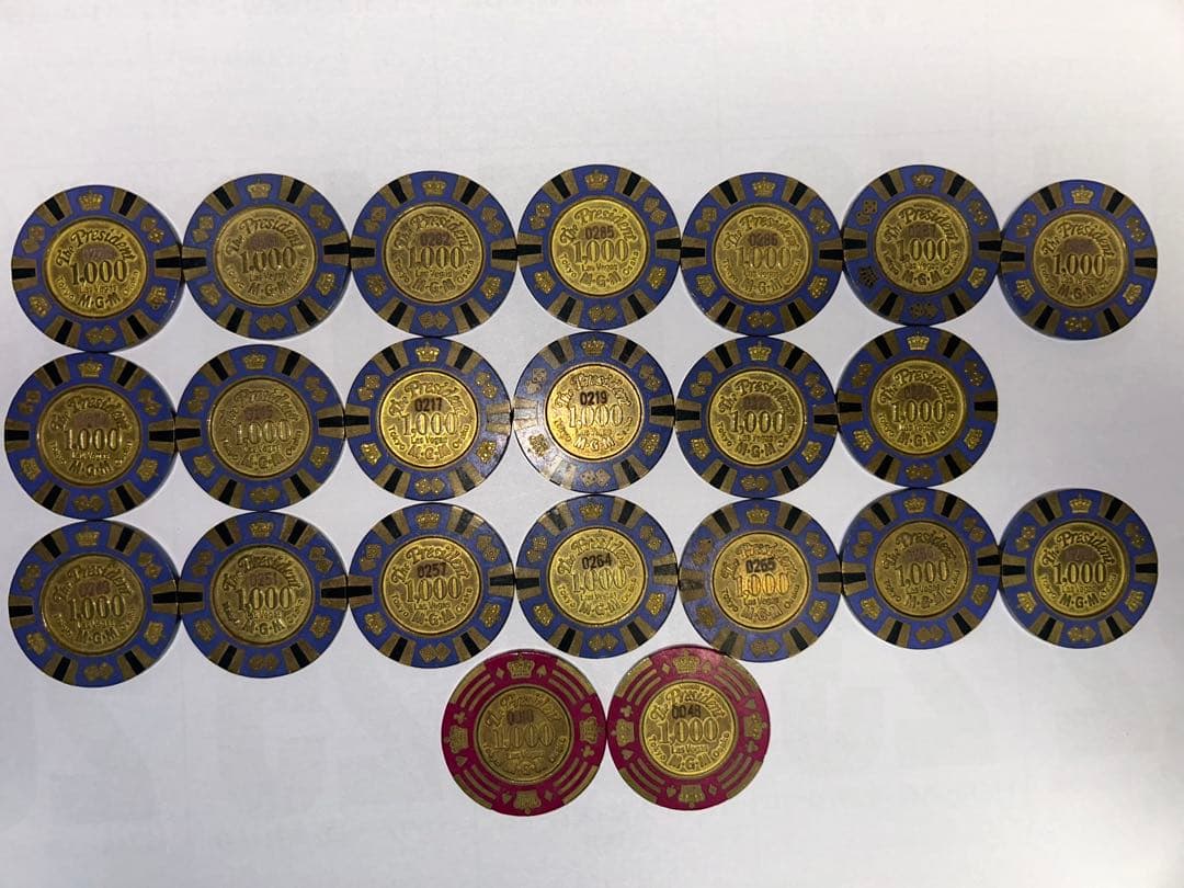 MGMグランド カジノチップ $1000 本物 22枚 まとめ